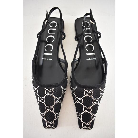 Gucci Demi GG Crystal Mesh Black Silver Slingback Ballerina Ballet Flat 38.5 - Picture 8 of 16